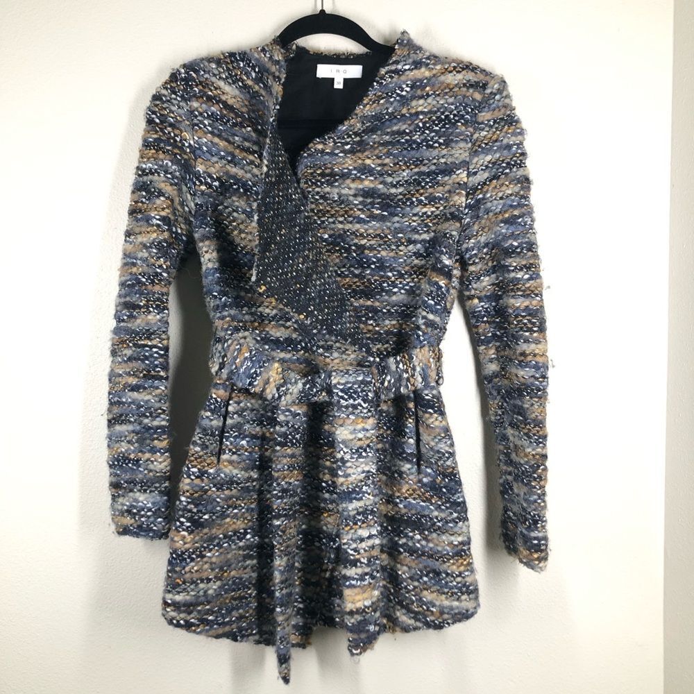 IRO Campiaspe Boucle Tweed Belted Wrap Jacket Wool Multicolored Yarn 38/US 6